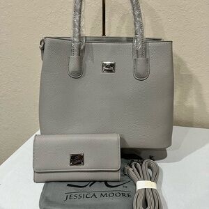 NEW Jessica Moore Gray Handbag Tote Bag with Wallet and Crossbody Strap
